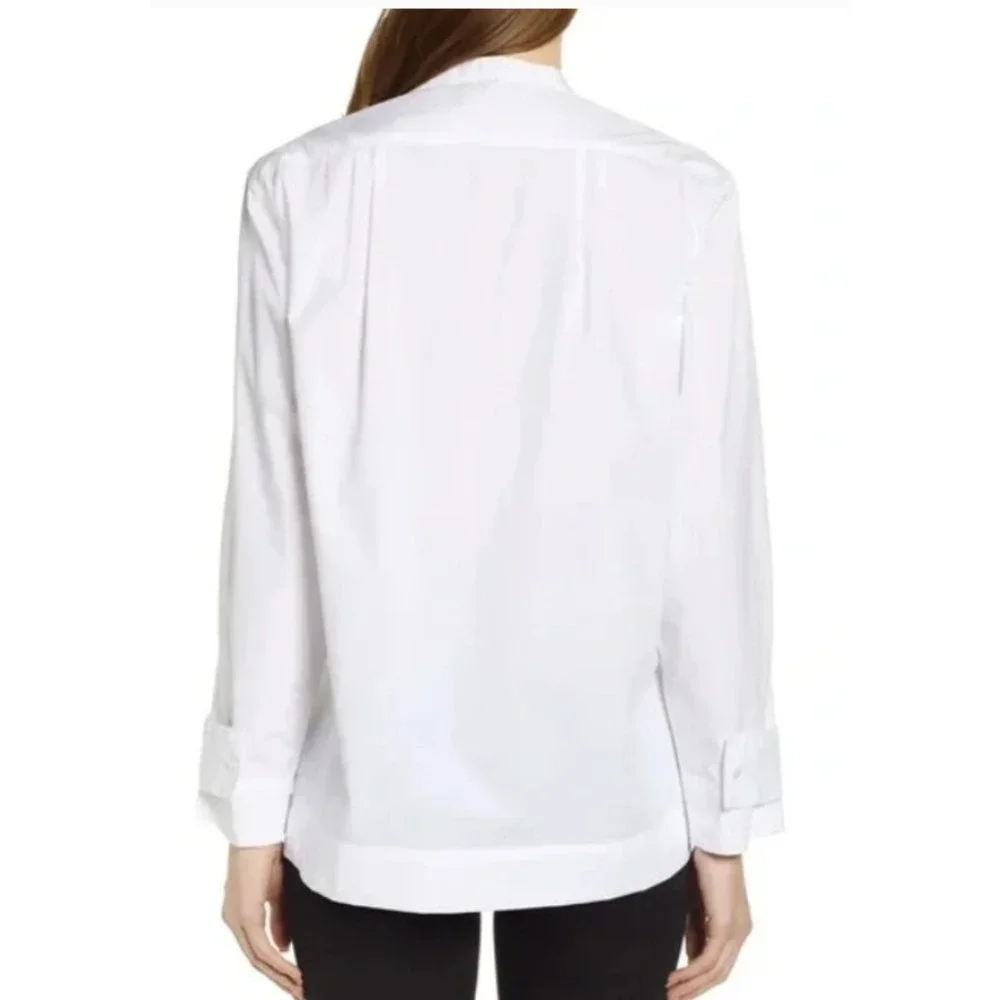 J. Crew Crisp White Cotton‎ 1/2 Button Front Long Sleeve Pintuck Blouse Tunic 4